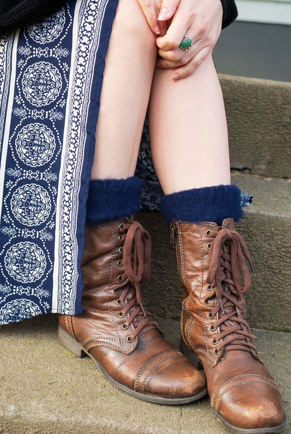 New Zealand Bed Socks with Star Treads - Navy