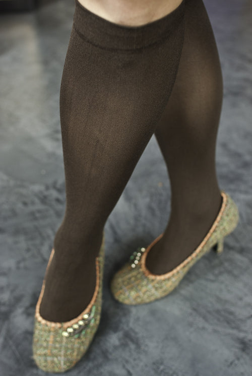 Opaque Solid Nylon Trouser Socks - Brown