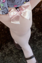 Opaque Thigh High Stockings with Bow - Pink