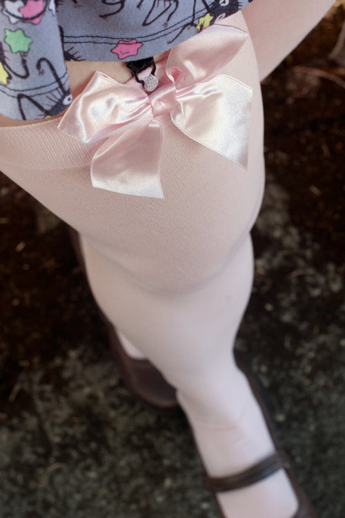 Opaque Thigh High Stockings with Bow - Pink