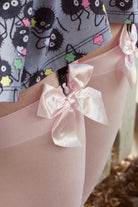 Opaque Thigh High Stockings with Bow - Pink