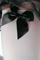 Opaque Thigh High Stockings with Bow - White with Black