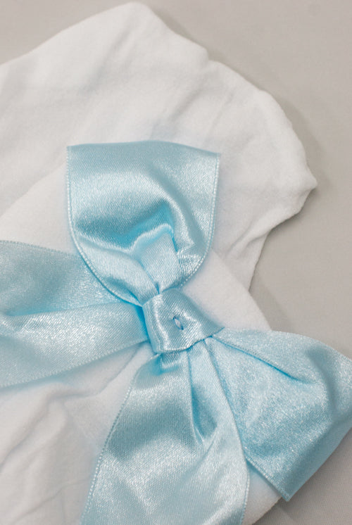 Opaque Thigh High Stockings with Bow - White with Blue
