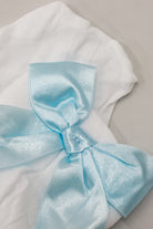 Opaque Thigh High Stockings with Bow - White with Blue