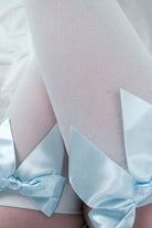 Opaque Thigh High Stockings with Bow - White with Blue