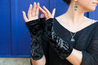 Polonova Longer Mehndi Hearts Arm Warmers - Black with Silver