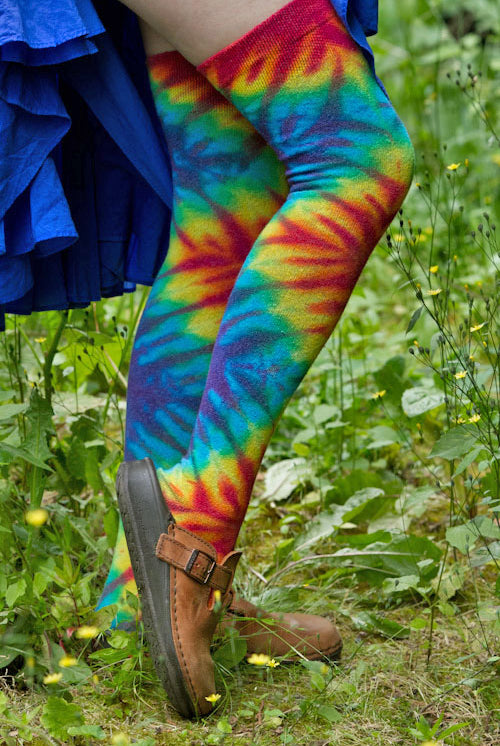 Extraordinary Tie Dye Thigh High - Rainbow Diamonds