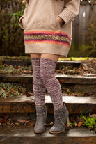Marled Scrunchable Thigh High Socks - Dark Red