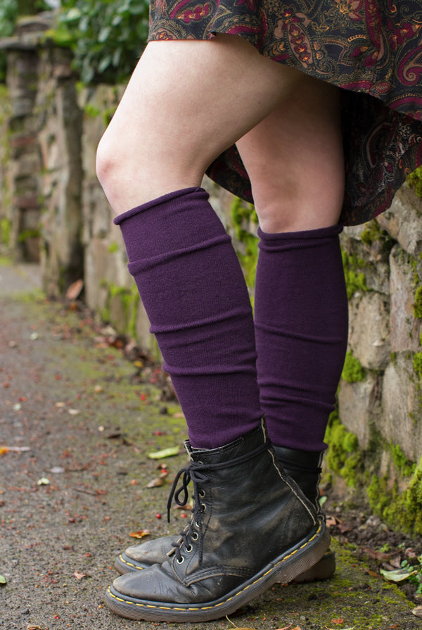 Roll Top Knee Socks - Plum