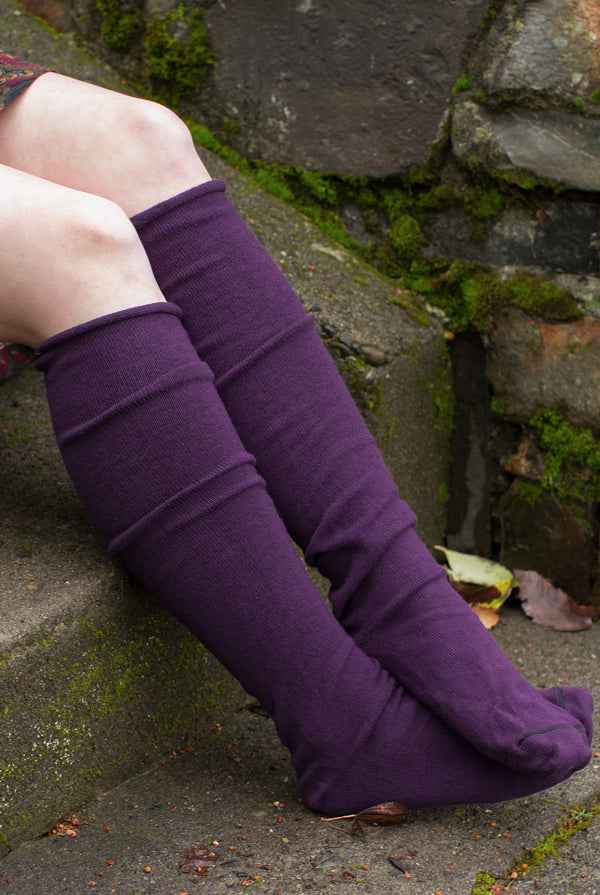 Roll Top Knee Socks - Plum