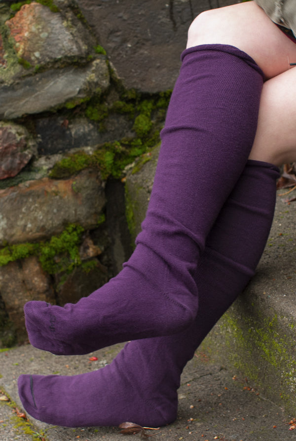 Roll Top Knee Socks - Plum