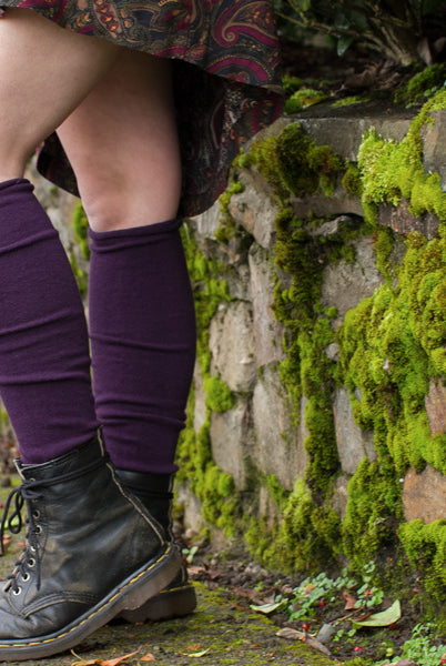 Roll Top Knee Socks - Plum