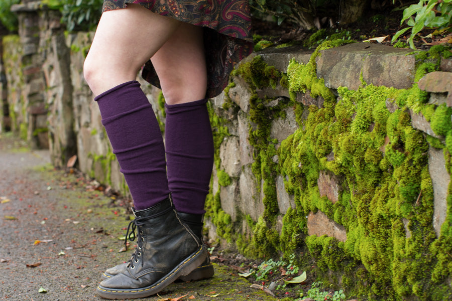 Roll Top Knee Socks - Plum