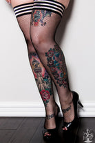 Sam Fishnet Thigh High with Stay-Up Top - Black - C