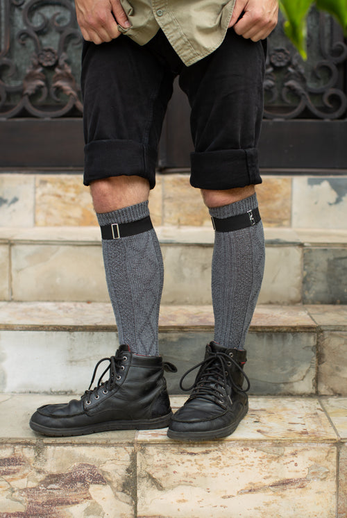 Diamond Rib Knee Socks - Charcoal