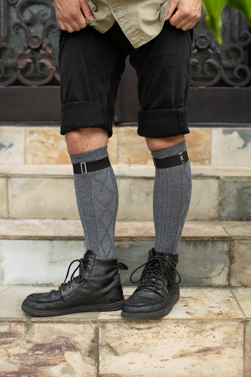 Diamond Rib Knee Socks - Charcoal