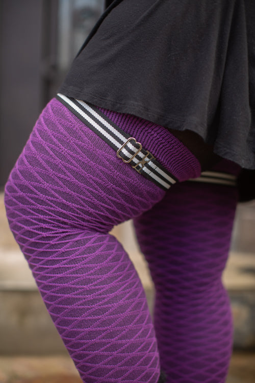 Extra Long Simply Adjustable Sock Garters - Black with White Stripes