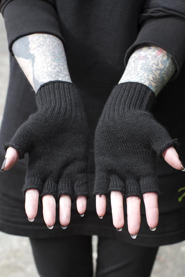 Knit Fingerless Gloves - Black