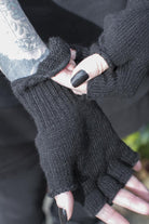 Knit Fingerless Gloves - Black