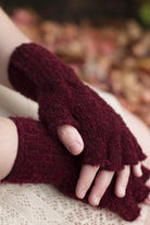 Knit Fingerless Gloves - Burgundy Boucle