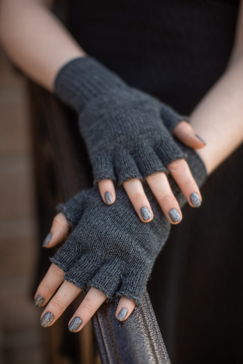 Knit Fingerless Gloves - Charcoal