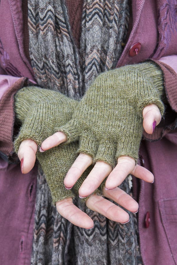 Knit Fingerless Gloves - Dried Sage