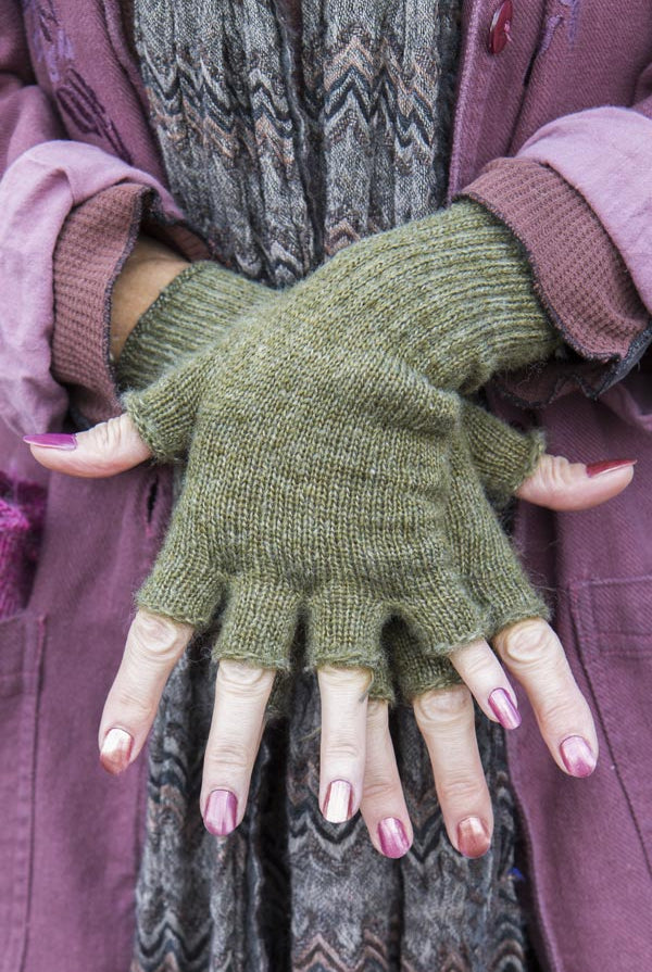 Knit Fingerless Gloves - Dried Sage