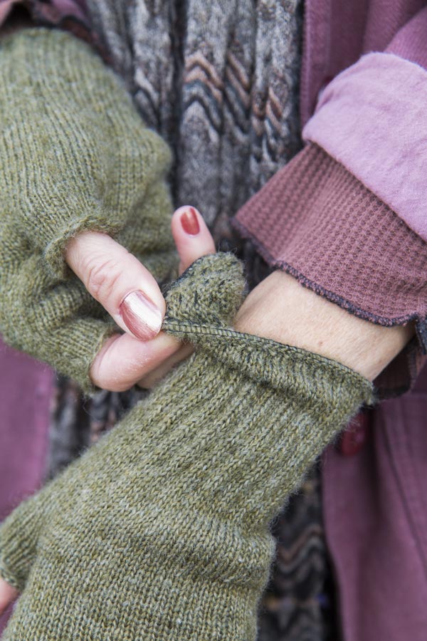 Knit Fingerless Gloves - Dried Sage