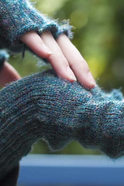 Knit Fingerless Gloves - Peacock