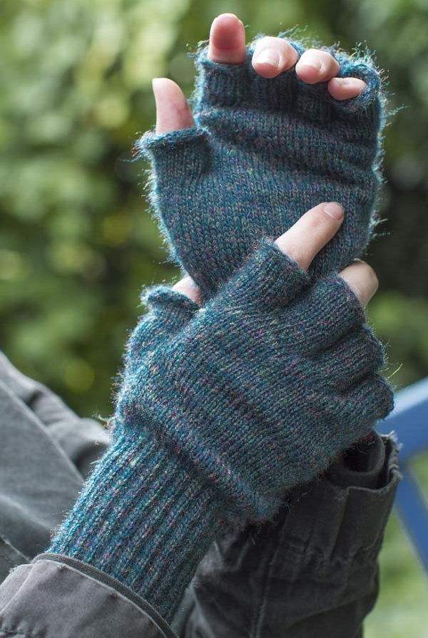 Knit Fingerless Gloves - Peacock