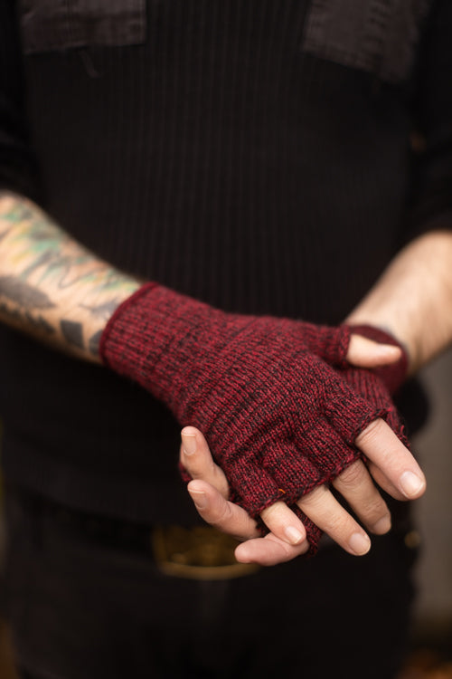 Wool Fingerless Gloves - Burgundy