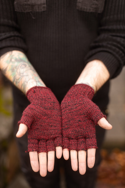 Wool Fingerless Gloves - Burgundy