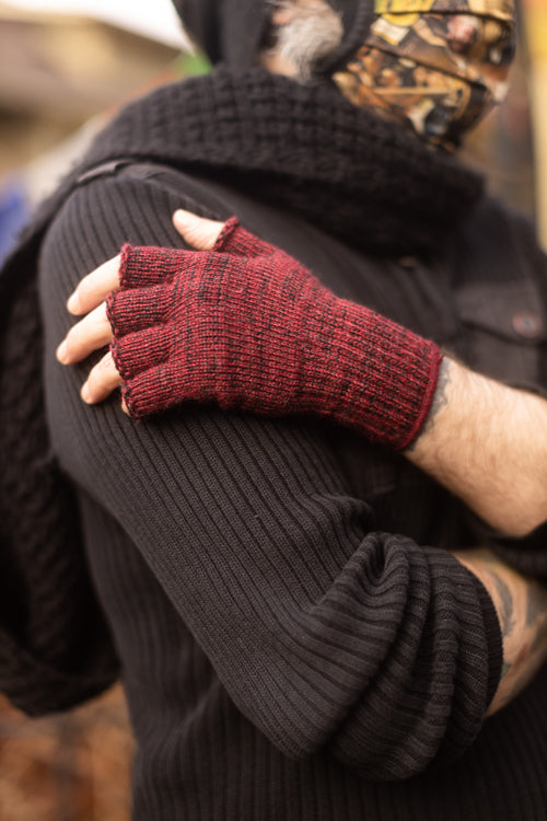 Wool Fingerless Gloves - Burgundy