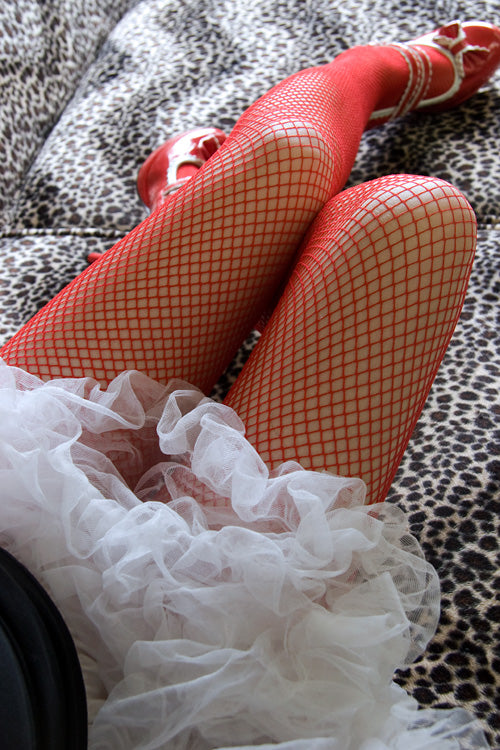 Spandex Fishnet Pantyhose - Red
