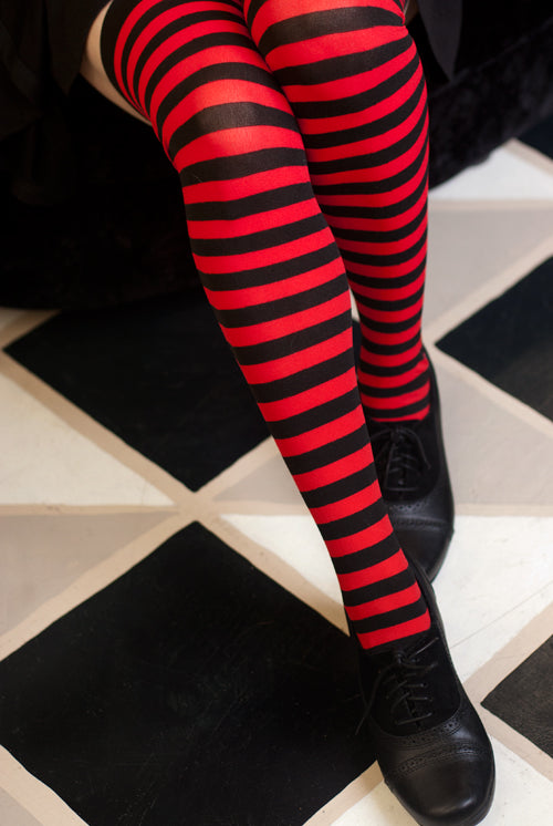 Striped Over the Knee - Black & Red