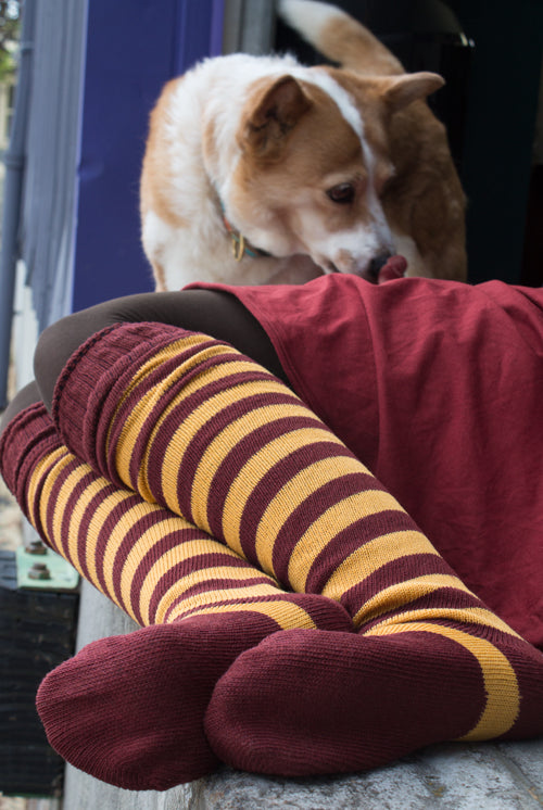 Super Stripes Knee Socks - Dark Red/Gold