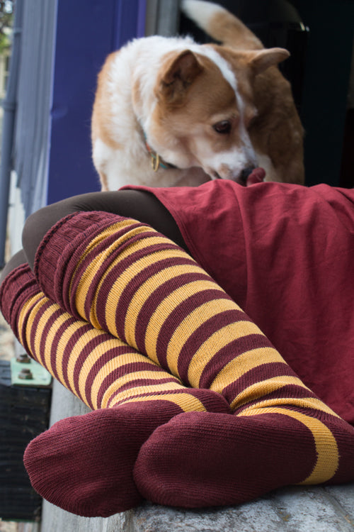 Super Stripes Knee Socks - Dark Red/Gold