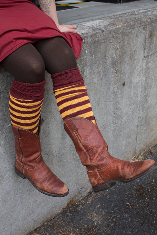 Super Stripes Knee Socks - Dark Red/Gold