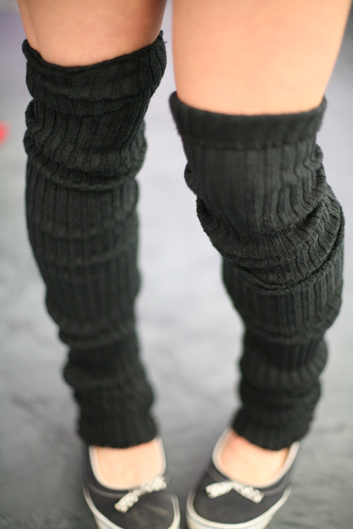 Super-Long Ribbed Leg Warmers - Black