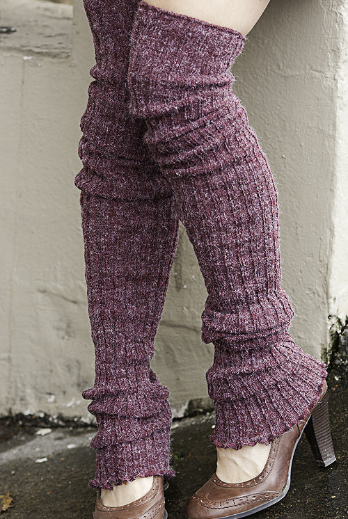 Super-Long Ribbed Leg Warmers - Burgundy