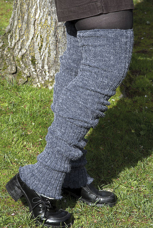 Super-Long Ribbed Leg Warmers - Denim