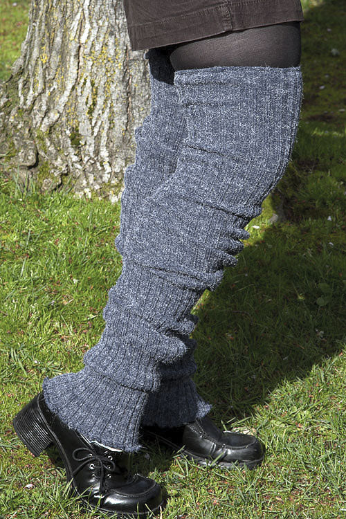 Super-Long Ribbed Leg Warmers - Denim