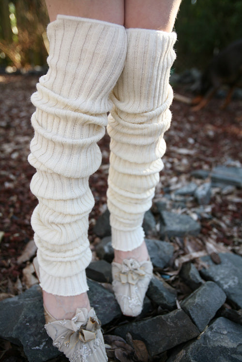 Super-Long Ribbed Leg Warmers - Ivory