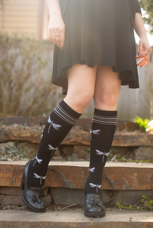 Dragonfly Compression Knee High - Black