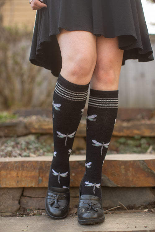 Dragonfly Compression Knee High - Black