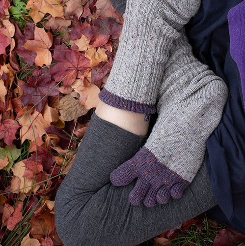 Cable Confetti Toe Socks - Grey/Purple