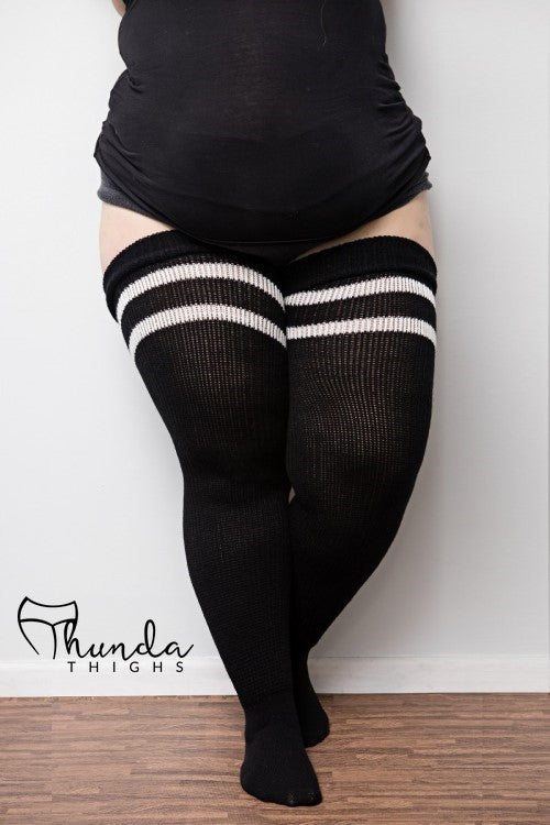 Thunda Thighs Top Stripe Thigh Highs - Black/White