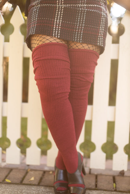 Thunda Thighs Solid Thigh Highs - Burgundy