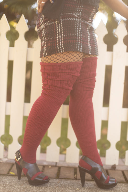 Thunda Thighs Solid Thigh Highs - Burgundy