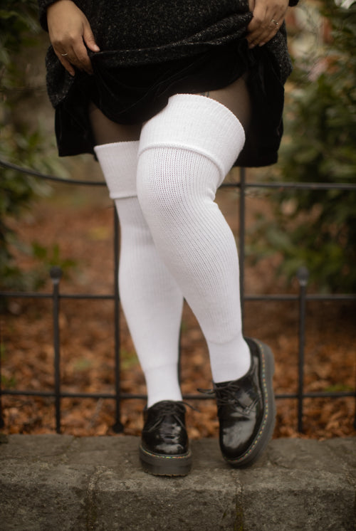 Thunda Thighs Solid Thigh Highs - White